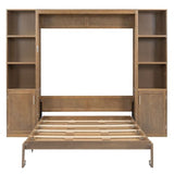 LUMISOL Queen Size Murphy Bed with Storage, Solid Wood Hidden Wall Bed Frame with Cabinets, Farmhouse Murphy Bed Fame, Can Be Folded into a Cabinet, No Box Spring Needed, Wood LUMISOL
