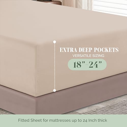 Elegant Comfort 1500 Premium Hotel Quality 18-24 Inches Deep - Extra Deep Pocket Single Fitted Sheet for High Mattress, Luxury and Softest, Smart Pocket - Wrinkle Free, King, Cream Elegant Comfort