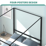 YITAHOME Canopy Bed Frame Metal Four Posters 14 Inch Platform with Built-in Headboard Strong Metal Slat Mattress Support, No Box Spring Needed, Black, Queen Size