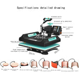 BDJSN 8 in 1 Heat Press, 38x38cm Multifunction Heat Transfer Machine, Precision Printer T-Shirt Textile Printing Machine Combo Kit for T Shirts/Mug/Hat/Plate/Cap BDJSN