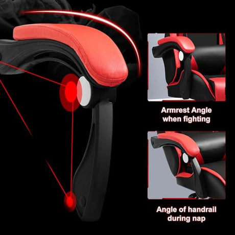 Gaming Chair with Bluetooth Speakers and Led Lights, Massage Gamer Chair with Footrest High Back and Lumbar Support, Ergonomic Height Adjustable Video Game Chairs Recliner for Adults (Black Red) Goodliest