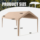 Birodeko Carport Replacement Canopy Cover 10'x20' for Tent Top Garage Shelter Cover with Ball Bungees, 800D Oxford Replacement Cover Waterproof & UV Protection, Not Included Frame (Light Brown) Birodeko