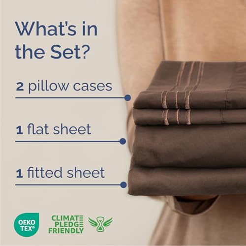 Queen Size 4 Piece Sheet Set - Comfy Breathable & Cooling Bed Sheets Set - Hotel Luxury Bedding for Women, Men, Kids, Teens, Boys & Girls - Deep Pockets, Ultra-Soft, Wrinkle Free - Oeko-Tex - Brown CGK Unlimited