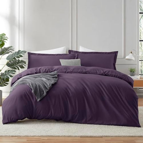 Hearth & Harbor Purple Duvet Cover King Size - 3 Piece Soft Double Brushed Bedding Set - Includes 1 King Duvet Cover with Button Closure 104x90 inches and 2 Pillow Shams Hearth & Harbor