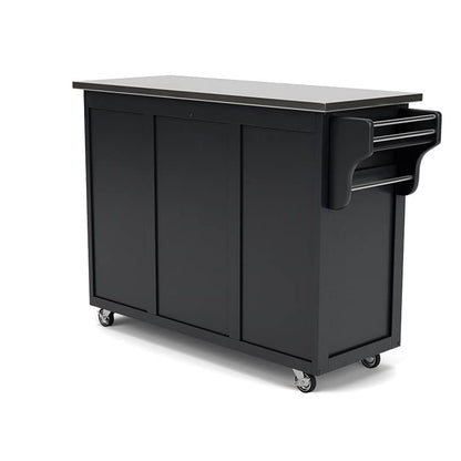 Pemberly Row Traditional Styled Wood Kitchen Cart in Black Finish