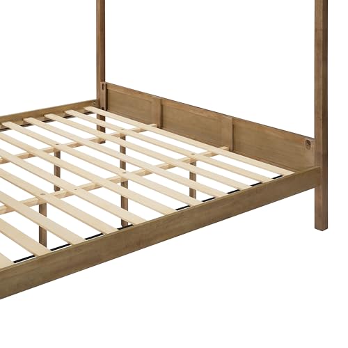 Christopher Knight Home Gana Classic Canopy Bed Frame King Size, 4 Poster King Size Bed Frame and Headboard, Wooden Slat Support, King Bed Frame No Box Spring Needed, Antique Natural