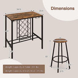 COSTWAY 5-Piece Bar Height Dining Set, 4-Person Table and Stools with Wine Racks & Glass Holders, Kitchen Breakfast Set for Home, Coffee Shop, Rustic Brown & Black COSTWAY