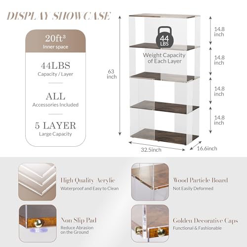 Sttoraboks Modern 5-Tier Acrylic and Wood Display Cabinet for Living Room and Study - WoodArtSupply