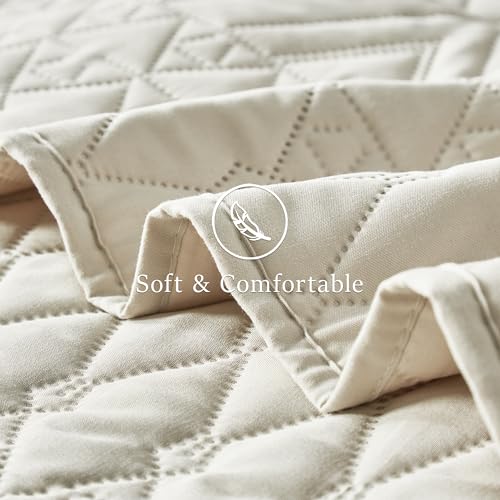 akkialla Twin Quilt Set, Boho Style in a Solid Color, Cream Lightweight Microfiber Bedspread, Soft and Breathable Coverlet for All Seasons, 2-Piece Bedding Set (1 Quilt, 1 Pillow Sham) akkialla