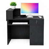 Modern Reception Desk with Storage Drawer & Counter Shelf, 39.4" Front Counter Reception Table for Office, Salon, Lobby, Retail Store (Black, Left Table)