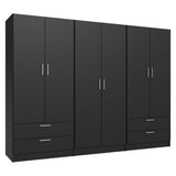 Madesa 6 Doors 4 Drawers Wardrobe Set Armoire Closet Bedroom Storage Cabinet with Shelves and Hanging Space 94" L Wooden Clothing Organizer Unit (Black) Madesa