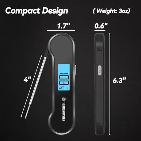 0.5 Sec Instant Read Meat Thermometer Digital with ±0.5℉ Precision, Food Thermometer for Cooking Kitchen Gadgets, Oven Grill Candy BBQ Essentials Accessories, Gifts for Him Dad Men Birthday, Black ThermoMonster