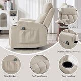 CANMOV Manual Recliner Chair with Massage and Heat,Comfy Recliner Chair Sofa with Overstuffed Arms and Back, Manual Reclining Single Sofa with 2 Cup Holders, Side Pocket for Living Room,Beige