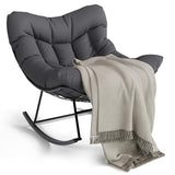 GarveeLife Outdoor Papasan Rocking Chair, Oversized Rocking Chair with Sturdy Metal Frame, Patio Egg Rocker for Balcony Backyard Porch Bedroom, Grey