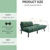 JvFun 71-inch Microfiber Upholstered Futon Sofa Bed - 2 Seats, Adjustable Arms/Back, Iron Legs | Convertible to Sleeper for Main Living Spaces, Bedrooms, Offices (Emerald +2Seat) JvFun