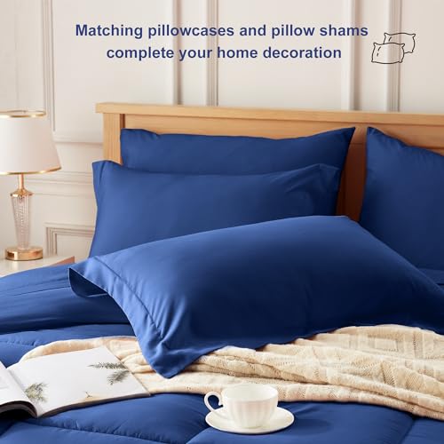 Newspin Full Comforter Set Blue - Bed in a Bag Full Size 7 Pieces, All Season Bed Set, Fluffy Comforter Set with Sheets, Sheet Set Quilt Blanket, Pillowcases & Shams Newspin