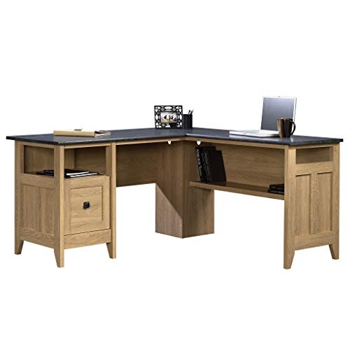 Sauder August Hill L-Shaped Desk, L: 59.06" x W: 58.74" x H: 29.25", Dover Oak finish - WoodArtSupply