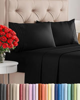 Queen Size 4 Piece Sheet Set - Comfy Breathable & Cooling Bed Sheets Set - Hotel Luxury Bedding for Women, Men, Kids, Teens, Boys & Girls - Deep Pockets, Ultra-Soft, Wrinkle Free - Oeko-Tex - Black CGK Unlimited