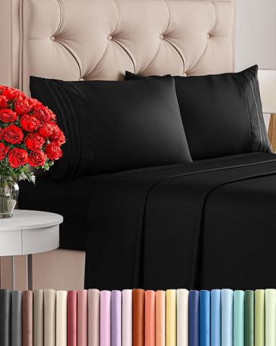Queen Size 4 Piece Sheet Set - Comfy Breathable & Cooling Bed Sheets Set - Hotel Luxury Bedding for Women, Men, Kids, Teens, Boys & Girls - Deep Pockets, Ultra-Soft, Wrinkle Free - Oeko-Tex - Black CGK Unlimited