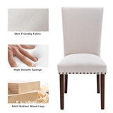 COLAMY Upholstered Parsons Dining Chairs Set of 2, Fabric Dining Room Kitchen Side Chair with Nailhead Trim and Wood Legs - Beige COLAMY