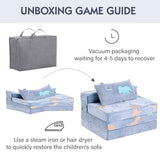 Foldable Floor Mattress with Pillow for Kids, Glow in The Dark Blue Dinosaur Toddler Washable Folding Floor Mat for Daycare, Child Trifold Futon Sofa Bed with Storage Bag for Playroom Girls and Boys Givjoy