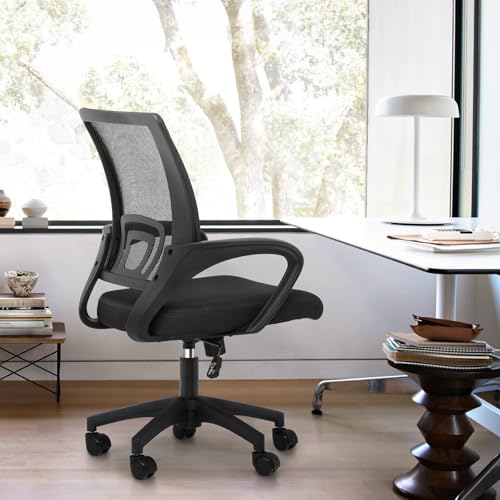 Magshion Ergonomic Office Desk Chair, Mid-Back Mesh Computer Chair, Swivel Chair with Breathable Backrest & Lumbar Support, Adjustable Height for Gaming, Work, Study, 300 Lbs Capacity, Black Magshion