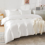 HOdo Home Satin Duvet Cover Queen Size, 3PCS Silk Like Comforter Cover, Ultra Soft and Breathable Bedding Set with Zipper Closure & Corner Ties（White） HOdo Home
