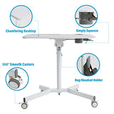 Lipo Mobile Sit Stand Desk - Height Adjustable Standing Laptop Desk Cart Rolling Couch Table on Wheels White Workstation with Gas Spring Riser for Home Office Classroom Lipo