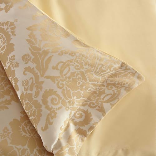 Martha Stewart - Queen Duvet Cover Set, Soft Cotton Blend Jacquard Bedding for Year Round, 3 Piece Bed Set with Matching Pillowcases (Vintage Damask Beige) Martha Stewart