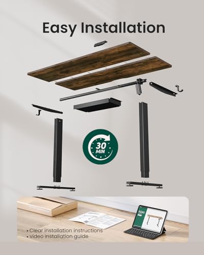 FEZIBO Electric Standing Desk with Drawers, 55 x 28 Inch Height Adjustable Desk with 3 Memory Presets, Sit Stand Up Desks for Home Office, Rustic Brown FEZIBO