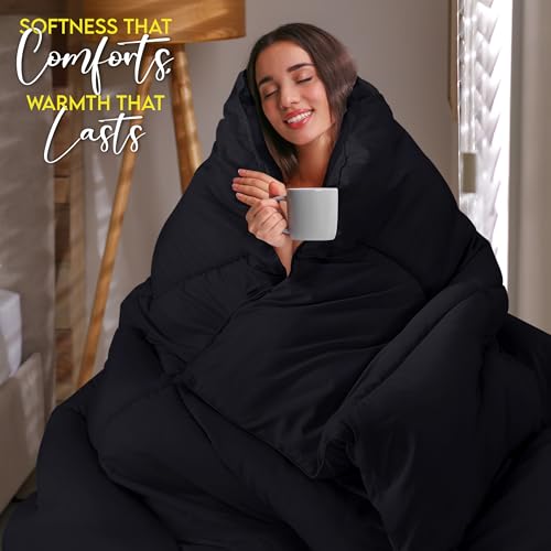 Utopia Bedding Comforter Duvet Insert, Quilted Comforter with Corner Tabs, Box Stitched Down Alternative Comforters Twin Size (Black) Utopia Bedding