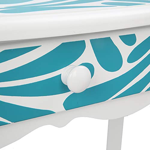 Ynredee Kids Vanity Set,Vanity Table and Chair with Three-Fold Mirror,Single-Drawing Curved Foot Children Dressing Table with Drawer (Blue and White) Ynredee
