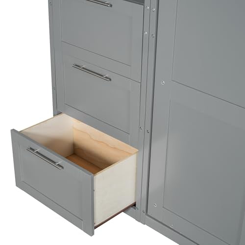 Merax Murphy Bed Queen with Wardrobe, Queen Size Wall Murphy Bed with 5 Drawers and Storage Shelves, No Box Spring Needed, Gray Merax
