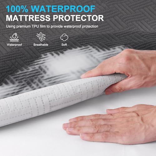 GOPOONY Waterproof Mattress Protector Queen Size - Breathable, Noiseless, Ultra-Soft Bed Cover, Mattress Pad Cover with Deep Stretchable Pockets 8"-21" (Gray) GOPOONY