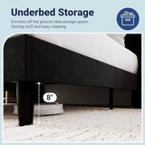 Allewie Queen Size Platform Bed Frame with Charging Station & Storage Headboard, Upholstered Velvet Wingback Design & USB Port, Strong Wooden Slats Support, No Box Spring Needed, Easy Assembly, Black Allewie