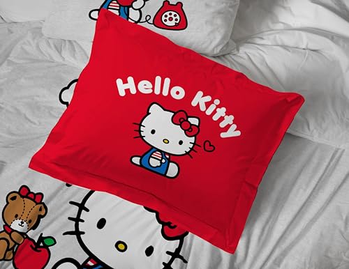 Jay Franco Sanrio Hello Kitty Full Size Comforter Set - 7 Piece Red & Grey Bedding Includes Sheet Set & Pillow Covers - Super Soft Cozy Kawaii Bedding Jay Franco