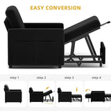 DWVO Convertible Sleeper Chair, 3-in-1 Sofa Bed with Reclining Backrest, 75" Single Sleeper Couch with Pull-Out Bed and Wide Armrest, Linen Futon Sofa for Dorm Apartment, Black DWVO