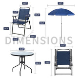 Shintenchi 6 Piece Patio Dining Set with Umbrella, Outdoor Furniture Set with 4 Folding Chairs and Tempered Glass Top Dining Table fot Lawn Backyard Garden Porch Blue Shintenchi