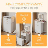 KDCAS 3 in 1 Small Vanity Desk with Flip Top Mirror and Lights| 20" Compact Makeup Vanity Set with Hidden Storage Stool & 2 Drawers| Mini Dressing Table for Bedroom(White) KDCAS