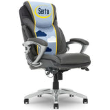 Serta Bryce Executive Office Chair, Ergonomic Computer DeskChairs with Patented AIR Lumbar Support, Comfy Body Pillows, Height Adjustable, Swivel Base with Wheels, Bonded Leather, Gray Serta