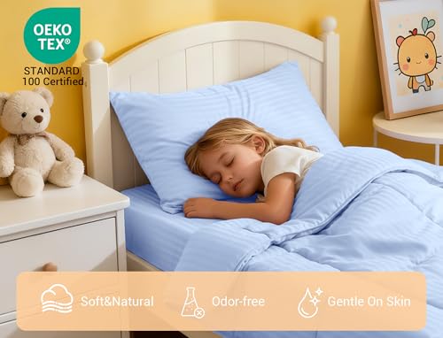 ZPECC Toddler Bedding Set - 4 Piece Hypoallergenic Baby Crib Bedding Set for Boys and Girls, Includes Toddler Comforter, Flat Sheet, Fitted Sheet and Pillowcase, Baby Blue ZPECC