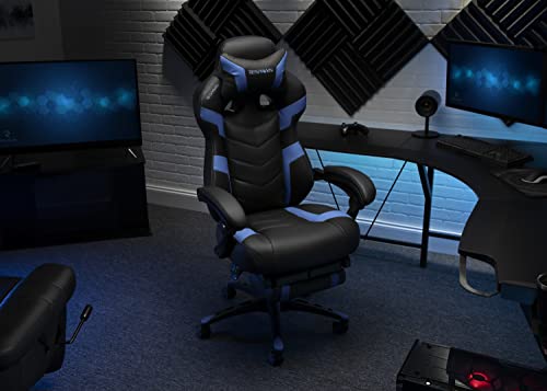 RESPAWN 110 Ergonomic Gaming Chair with Footrest Recliner - Racing Style High Back PC Computer Desk Office Chair - 360 Swivel, Adjustable Lumbar Support, Headrest Pillow, Padded Armrests - 2021 Blue RESPAWN