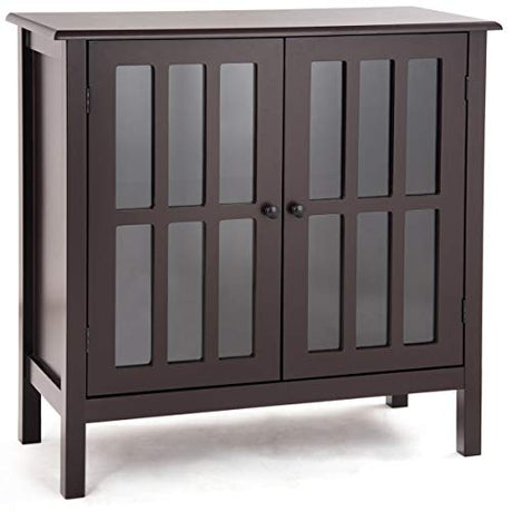 Tangkula Sideboard Buffet Storage Cabinet, Kitchen Storage Cabinet with 2 Glass Doors, Liquor Cabinet for Home Kitchen Dining Room, Cupboard Console Table, Curio Cabinet (Coffee) Tangkula