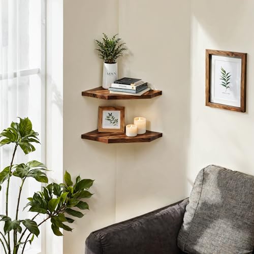 Demigo Corner Shelf Wall Mount, Set of 2 Solid Acacia Wood 10.3 x 16.5 inches Floating Corner Shelves, Smooth - Durable - Attractive Corner Shelves for Bedroom Living Room Bathroom Kitchen Demigo