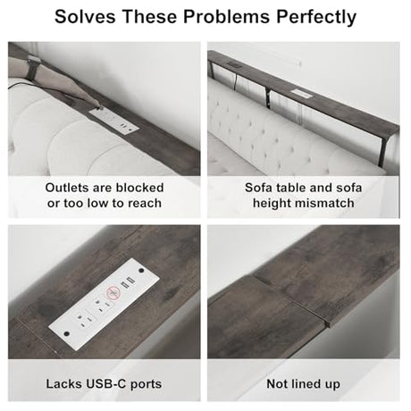YGEOMER 79in Behind The Couch Table Skinny Adjustable Height Sofa Table with Outlet Narrow Console Table with LED Lights, Rustic Brown YGEOMER