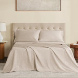 DAPU Pure Linen Sheets Set, 100% French Linen from Normandy, Breathable and Durable for Hot Sleepers, 4 Pcs Queen Size Sheets Set - 1 Flat Sheet, 1 Fitted Sheet, 2 Pillowcases (Natural Linen, Queen) DAPU