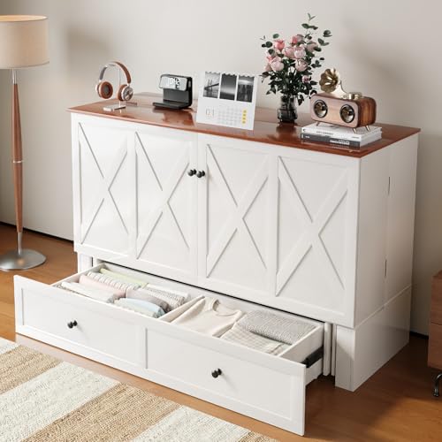 PUREMIND Murphy Bed Queen with Mattress Included, Hideaway Cabinet Bed Frame with Storage Drawers, USB Charging Ports - Space Saving Chest beds for Guest Room PUREMIND