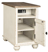 Signature Design by Ashley Realyn French Country Chair Side End Table with Outlets & USB Ports, Cream Antique White Signature Design by Ashley