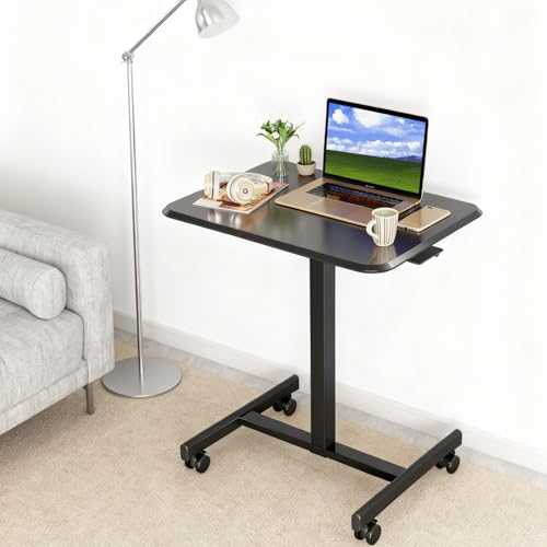 SageNest Adjustable Mobile Standing Desk, Rolling Sit-Stand Laptop Desk with Locking Wheels, Compact Portable Computer Table for Home Office or Dorm, Black SageNest