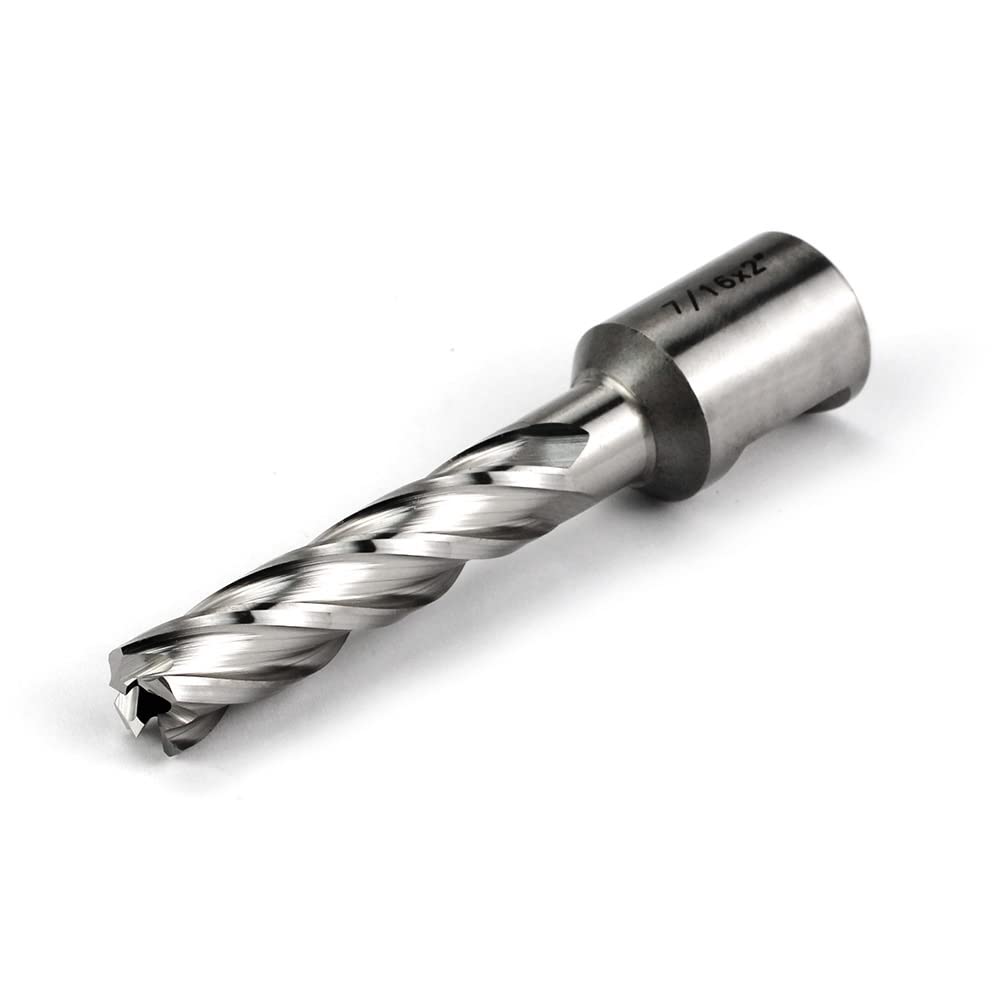 OSCARBIDE 7/16"X2"HSS Annular Cutter 7/16 inch Cutting Diameter 2 Depth of Cut,3/4 inch Weldon Shank 2 Flat Mag Drill Bit with Pilot Pin for Magnetic Drill Press,1 Piece OSCARBIDE